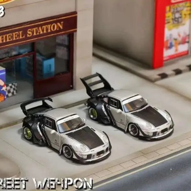 SW 1:64 RWB 993 Matte Silver Cyberpunk Diecast Diorama Car Model Collection Toy
