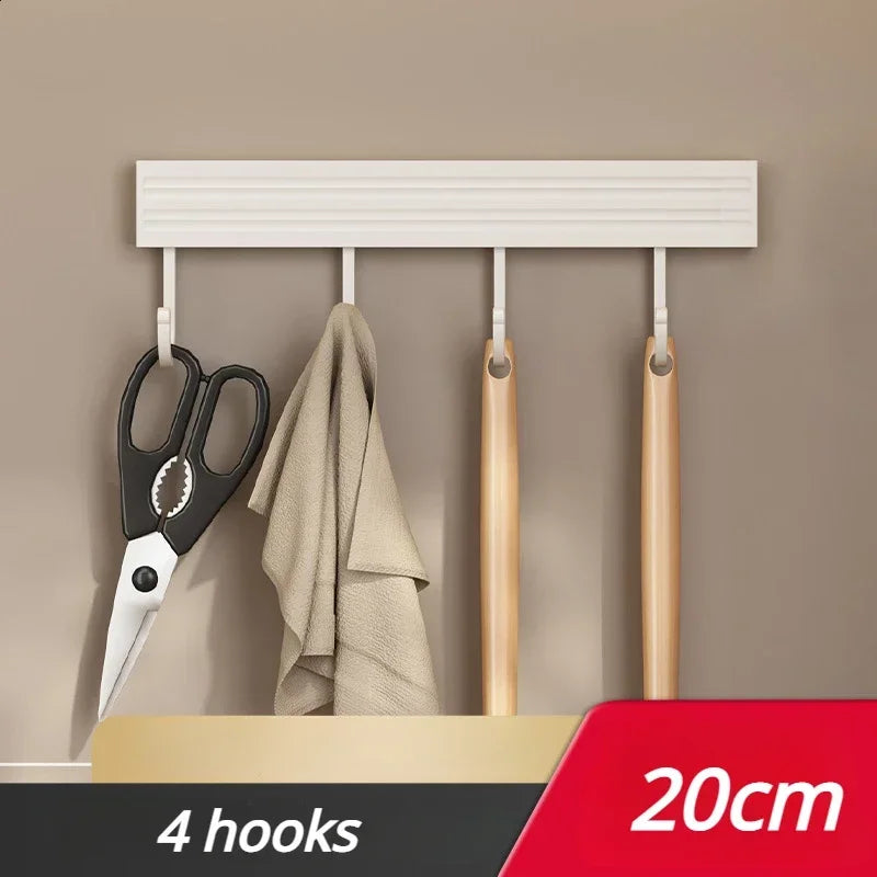 Wall Mounted Kitchen Storage Rack No Punch Shelves with Movable Hook Spoon Holder Organizer Kitchen Utensil Accessories