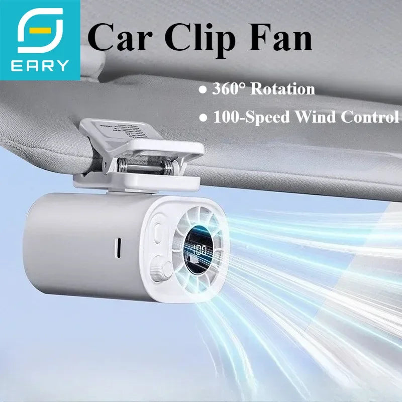 Eary Car Clip On Fan With 360 Rotate 100 Speeds Wind Adjustable USB Re