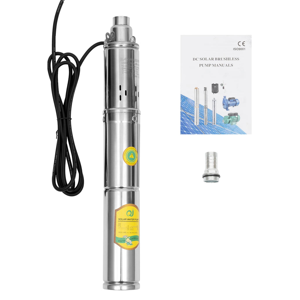 Solar Water Pump 24V 370W Submersible Deep Well Pump Stainless Steel for Villages Families Farms Camping Car