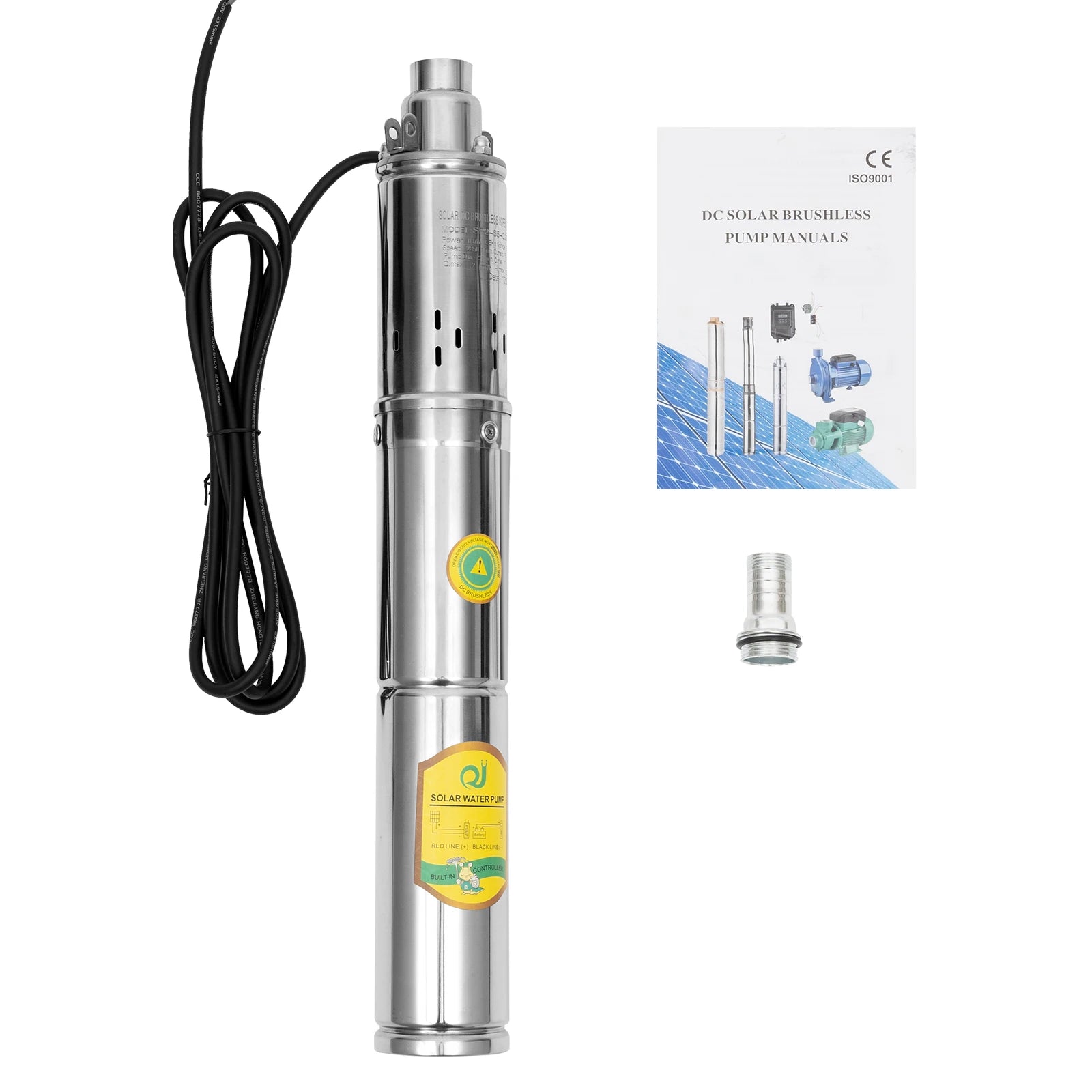 Solar Water Pump 24V 370W Submersible Deep Well Pump Stainless Steel for Villages Families Farms Camping Car