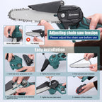 Geevorks 6 Inch Chain Saw Cordless Handheld Pruning Chainsaw Woodworking Electric Saw Cutting Power Tools