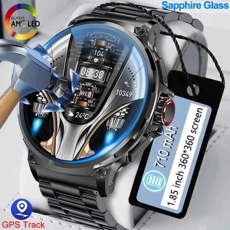 2025 GPS Track Smart Watch Men 1.85-Inch HD AMOLED Screen 360*360 Mah Battery Sport Bluetooth Call sports Smartwatch New Gift