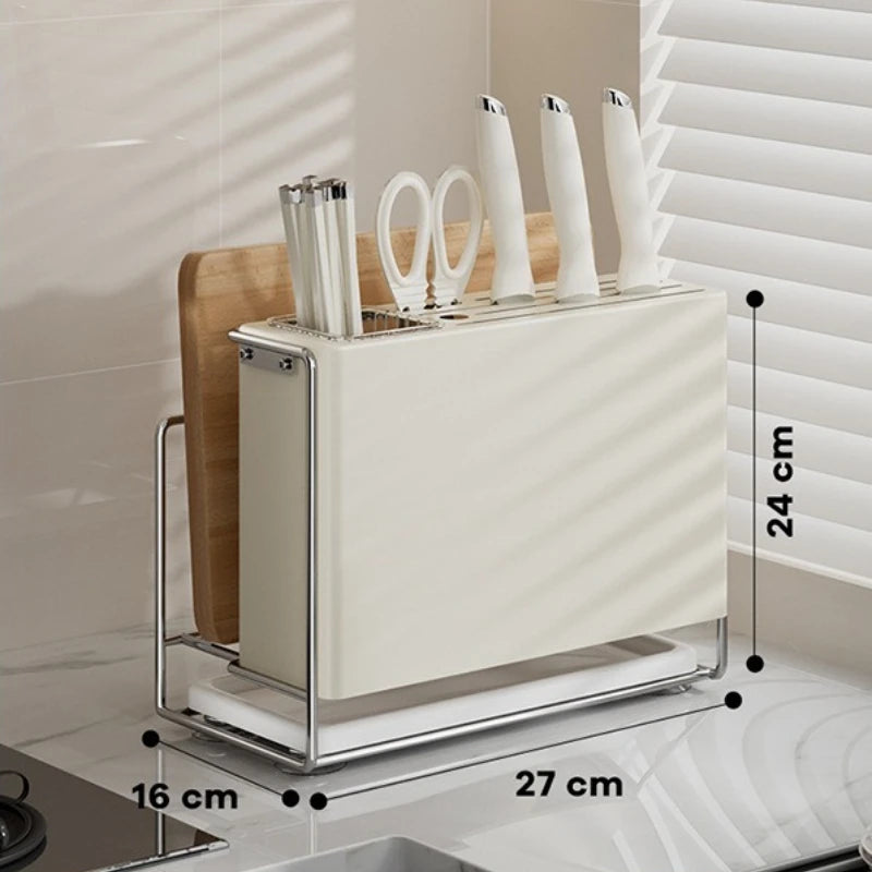 Kitchen Knife Holder Rack with Lid Stand and Chopstick Storage Magnetic Drain Design for Countertop Organization Use