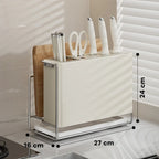 Kitchen Knife Holder Rack with Lid Stand and Chopstick Storage Magnetic Drain Design for Countertop Organization Use