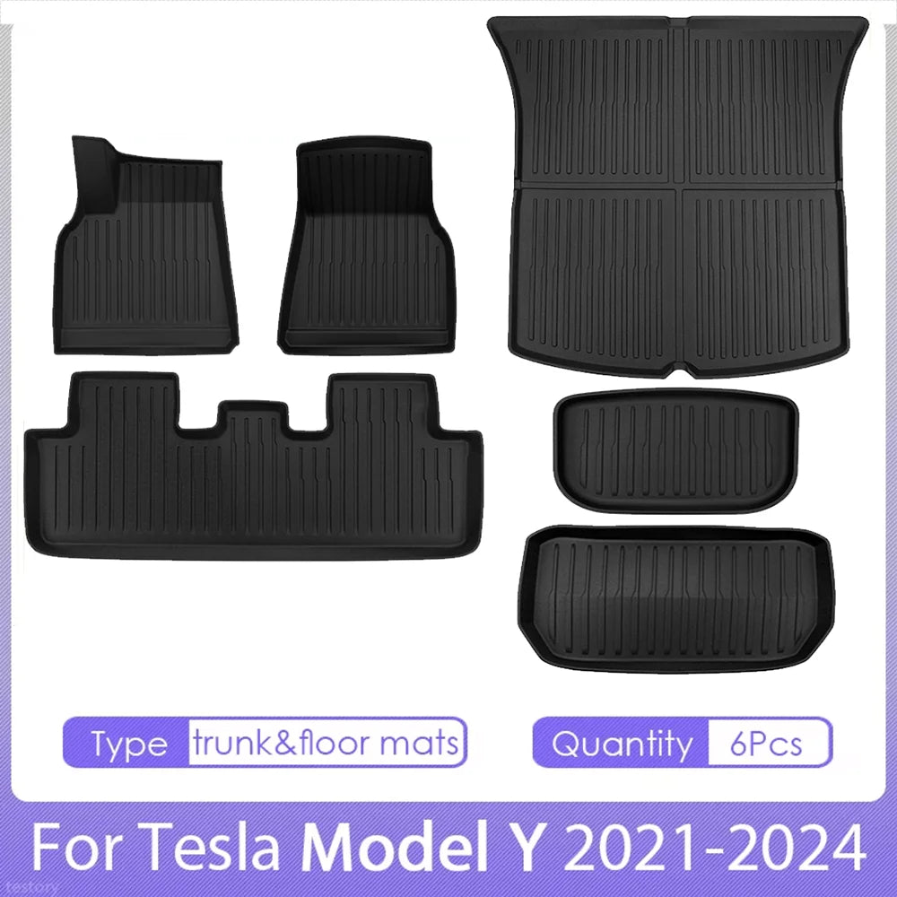 TPE for Tesla Model Y Floor Mats 2024 2023 2022 2021 All Weather Full Set Cargo Liners 3D TPE Odorless Floor Mat Trunk Frunk Mat