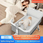 Foldable Baby Crib, Movable Baby Rocking Bed, Spliced Large Bed, Multi