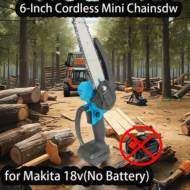 Mini Chainsaw Compact 6-inch Handheld Electric Log Cutting Tool for Woodworking Camping Yard Cleanup For Makita 18V Battery Pin