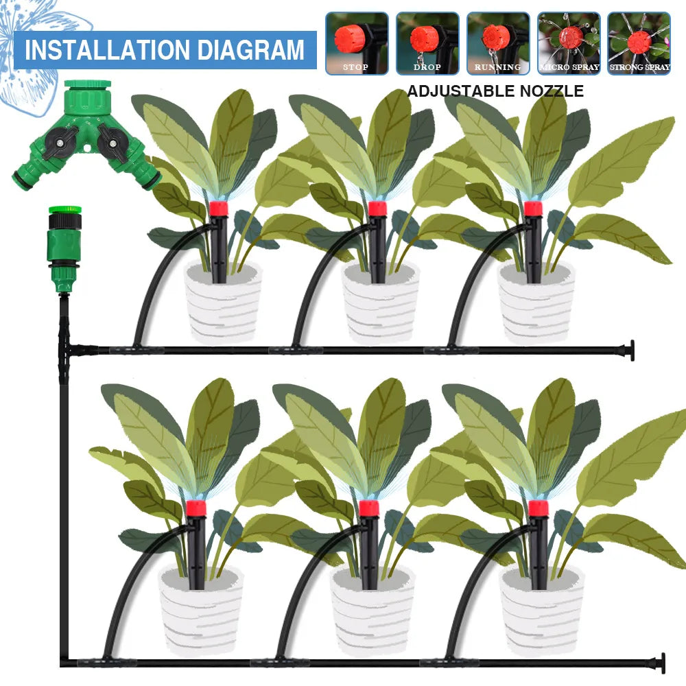 1/4" Hose Drip Irrigation System 360 Degree Adjustable 8 Hole Sprinkler Kit Garden Watering Inserting Ground Micro Flow Dripper