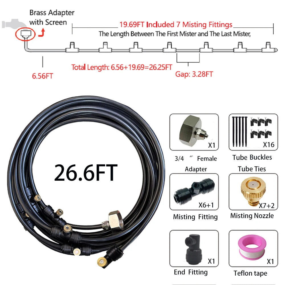 Patio Misters for Cooling Backyard Water Mister Kit for Waterpark, Garden, Greenhouse, Canopy, Porch, Umbrella Gazebo Trampoline