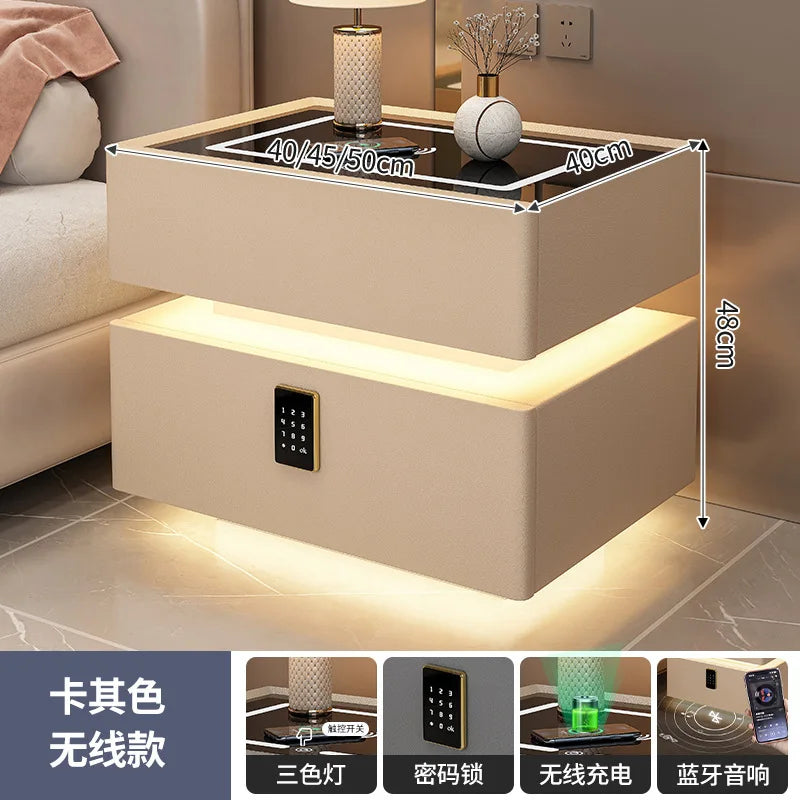 Creative 25-50cm Smart Bedside Table with Sensor Light Nordic Style Storage Cabinet Bedroom Nightstand with Wireless Charging