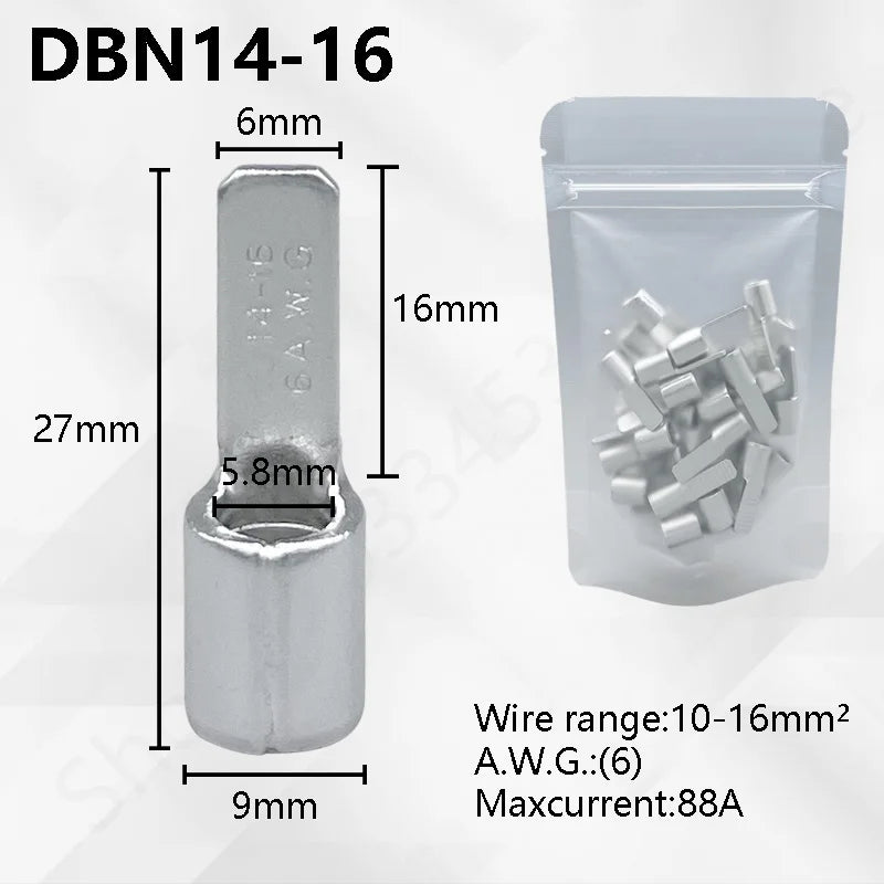 50/100pcs Pure Copper Blade Terminals DBN1.25/2/5.5/8/14/22-10/14/16/17 Non Insulated Crimp Terminals Electrical Wire Connector