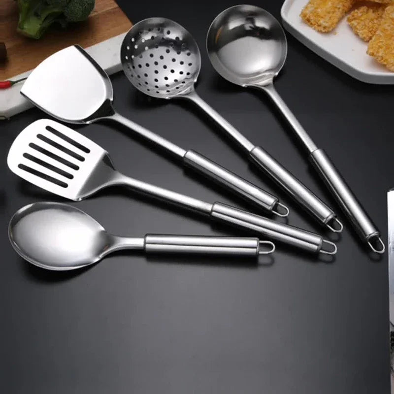 5Pcs Kitchen Cooking Utensils Set Stainless Steel Shovel Soup Spoon Spatula Utensils Dinnerware Cooking Tools Kitchen Gadgets