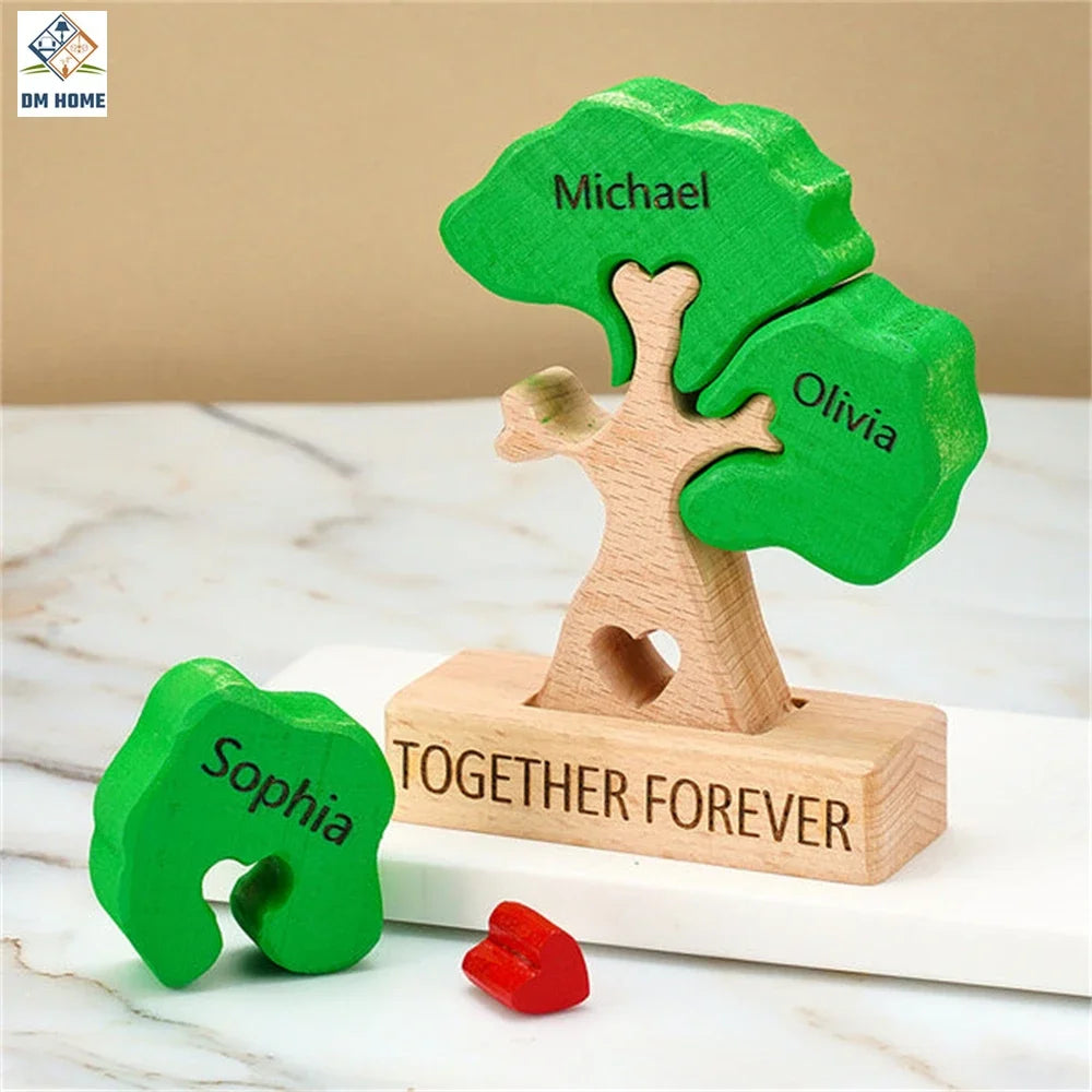 Wooden Family Tree Puzzle,Personalized Customized Free Engraving Custom Name Christmas Tree,Desktop Ornament Decorations Gifts