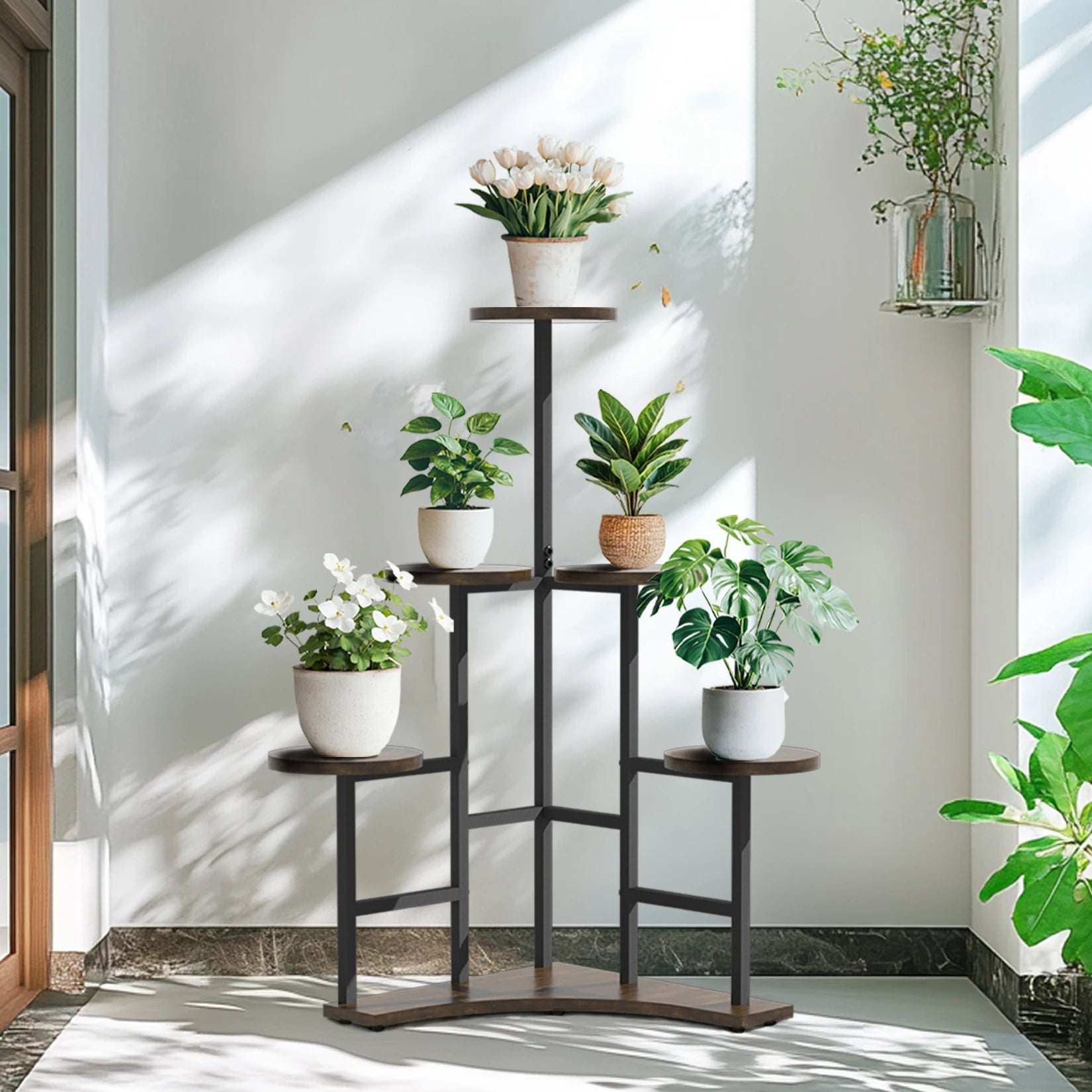 5 Tiered Corner Tall Plant Stand Shelf Floor Display Rack for Living Room Balcony
