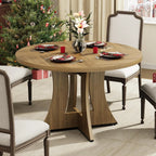 47.2 inch Round Dining Table for 4-6 People, Wood Kitchen Table for Dining Room Living Room, Small Circle Farmhouse Dinner Table