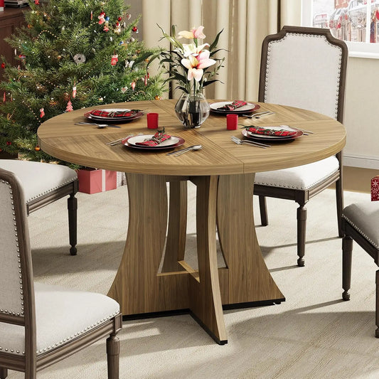 47.2 inch Round Dining Table for 4-6 People, Wood Kitchen Table for Dining Room Living Room, Small Circle Farmhouse Dinner Table