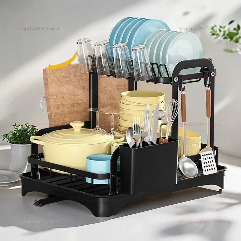 Sturdy Kitchen Dish Rack Space Saving Countertop Shelf Bowl and Utensil Organizer Storage Rack