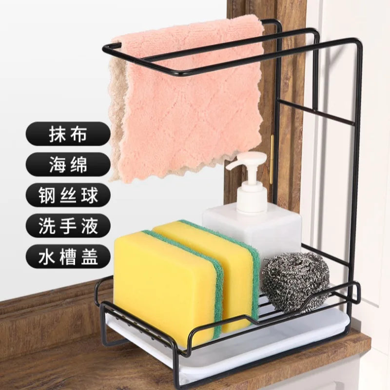 Kitchen Sponge Rack Drain Water Place Dish Soap Organize Rags Multi Functional Large Capacity Countertop and Store Items