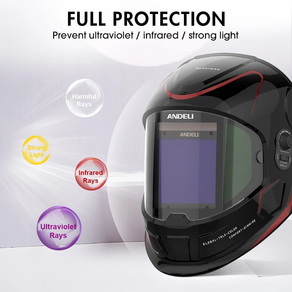 ANDELI 100*95mm Welder Mask Large View Auto Darkening Welding Helmet True Color DIN4 1/1/1/2 Soldering Mask  for TIG MIG MMA CUT
