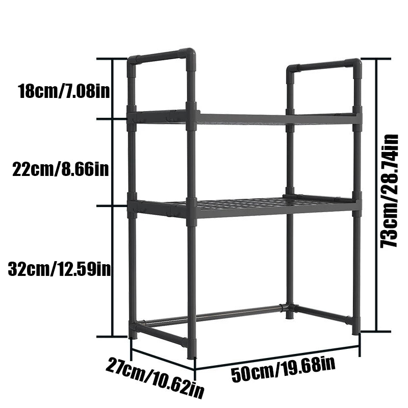 2/3 Floor Kitchen Microwave Rack, Desktop Oven and Toaster Storage Rack, With Hooks to Save Space, Kitchen Storage Rack