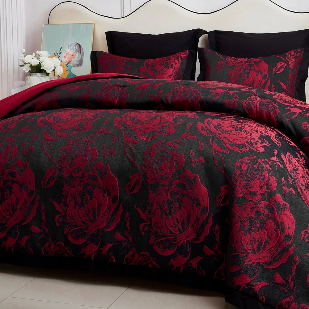 7-Piece Queen Comforter Set with Matching Curtains Jacquard Seersucker Floral Design Hypoallergenic Bedding Set Easy Care