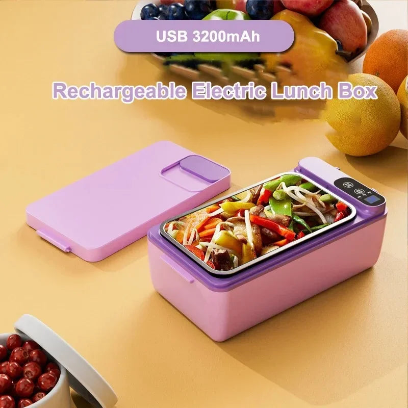 1L Portable USB Electric Lunch Box Rechargeable Heated Unplugged Rice Cooker Office Lunch Box Camping Heated Insulated Lunch Box