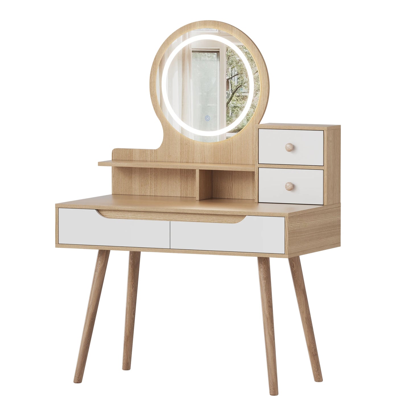 Makeup Vanity with 3 Colors Modes Adjustable Brightness Mirror, 4 Drawers 3 Storage Shelves, Dressing Table Modern Makeup Desk