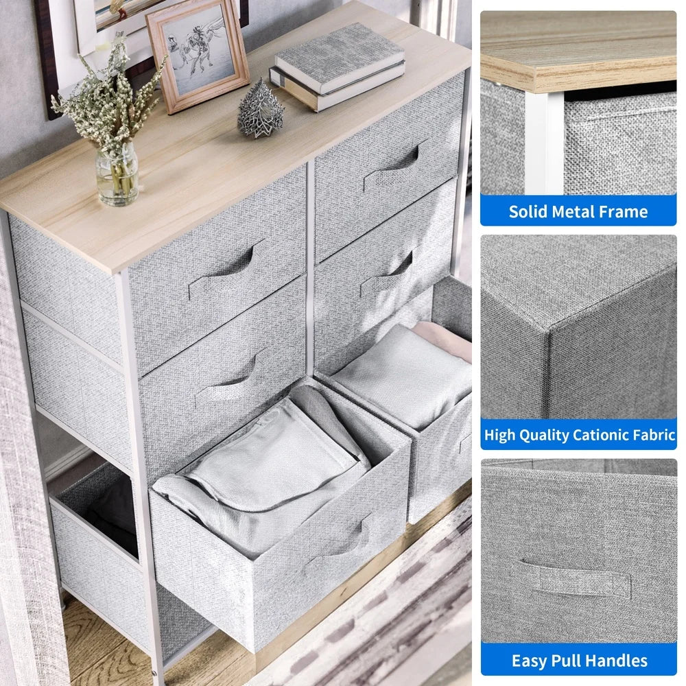 8-Drawer Fabric Dresser Storage Organizer with Sturdy Metal Frame Bedroom Closet Living Room Easy Assembly Modern Design