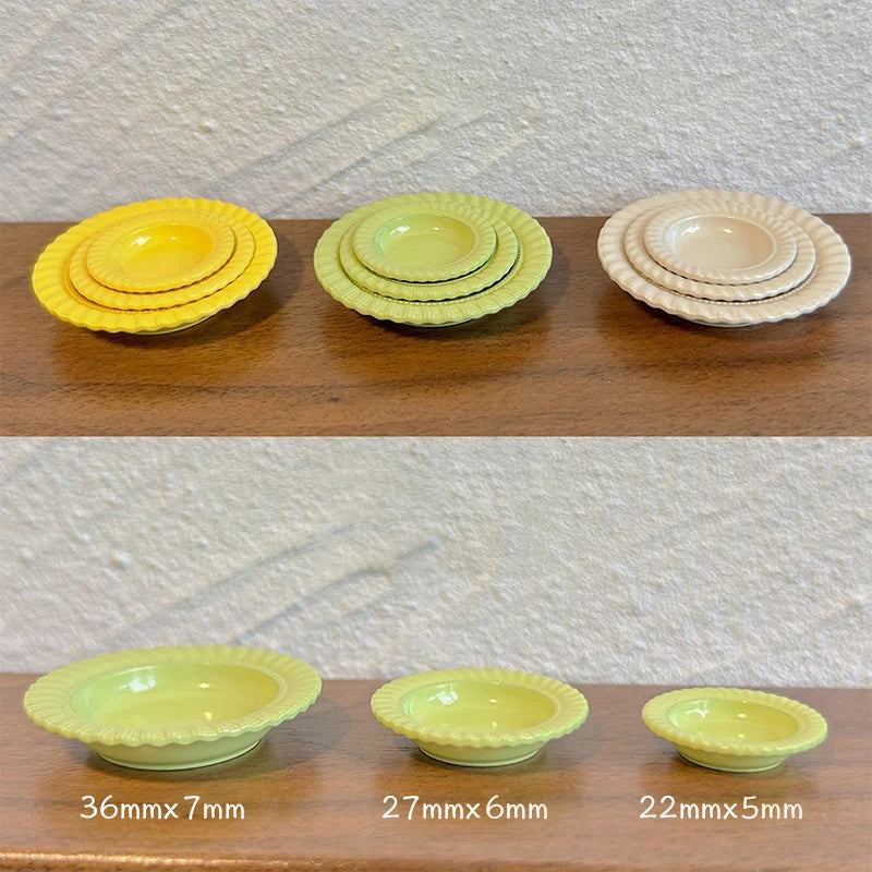 3Pcs Simulation Kitchen Dish Model Dollhouse Miniature Food Plate Western Cuisine Plate Toys For Mini Decoration DIY Accessories