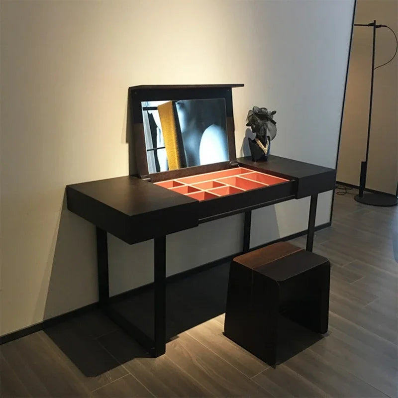 Jewelry Organizer Vanity Table Mirror Stool Flip Luxury Black Girl Dressers Makeup Desk Unique Coiffeuse De Chambre Furniture