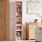 IRONCK Tall Narrow Bookshelf 8 Tiers, Compact Corner Bookcase, Easy to Match for Living Room, Office, Study, Bedroom, Pink