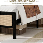 Rattan Queen Bed Frame with Headboard, Metal Platform Bed Frame Queen Size, Strong Steel Slats Support, No Box Spring Needed