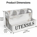 Wooden Kitchen Utensil Rack - With 4 Compartments Kitchen Utensil Organizer, Rustic Farmhouse Countertop Cookware Storage Box