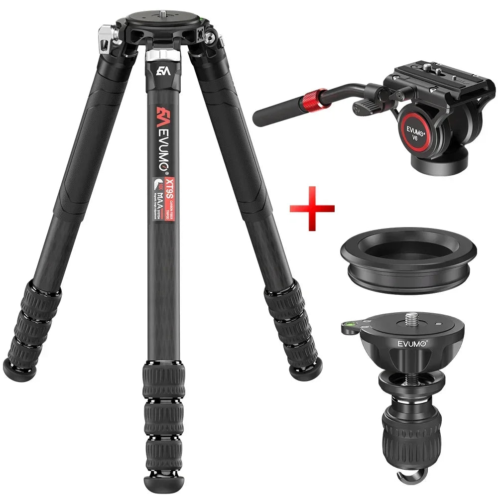 EVUMO XT9S Z8 Carbon Fiber Hunting Tripod Professional DSLRs Camera Tripod Heavy Duty Stand Camcorder Telescope Phone Load 40kg