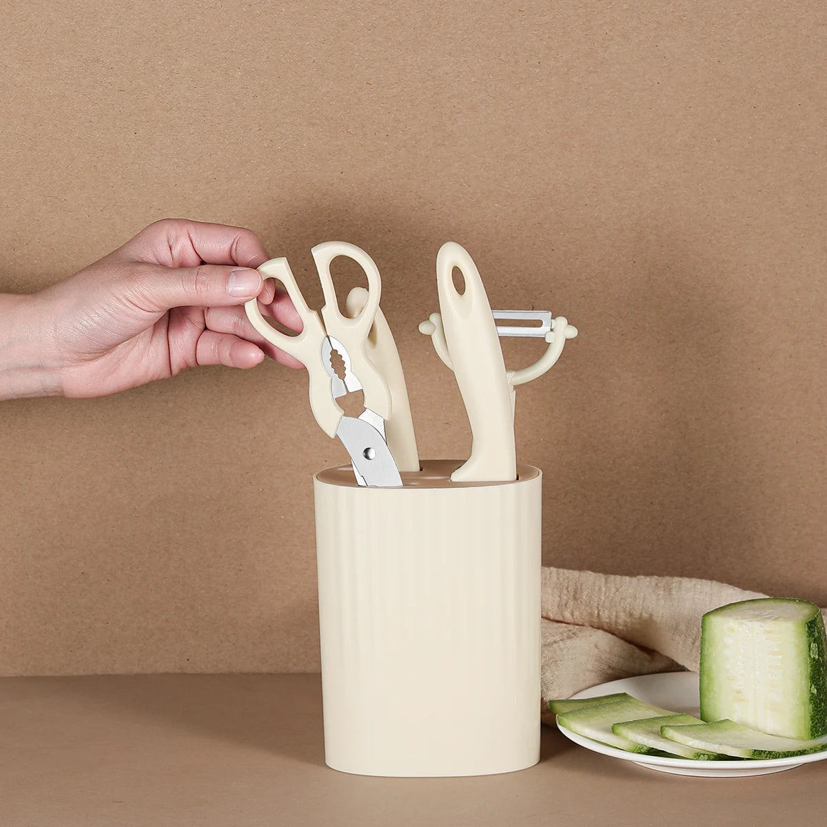 5Pcs-Set Stainless Steel Kitchen Tools Household Knife Scissors Holder Home Use Cooking Tools All Inclusive Kitchen entials