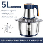 5L Electric Meat Grinder Large Capacity Stainless Steel Flour Mixer Multifunctional Kitchen Vegetable Meat Slicing Grinder Mixer