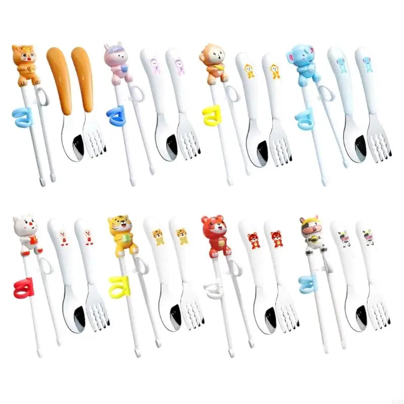 Kids Tableware Set Cartoon Design Includes Training Chopsticks Fork Spoon And Storage Box For Home Restaurant Use KXRE