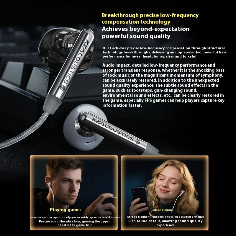 KZ Duet Wired HiFi Earphones With 2DD 2 Dynamic Driver semi-in Ear Music Monitor Ergonomics Headset Custom Gaming Earbud Gifts