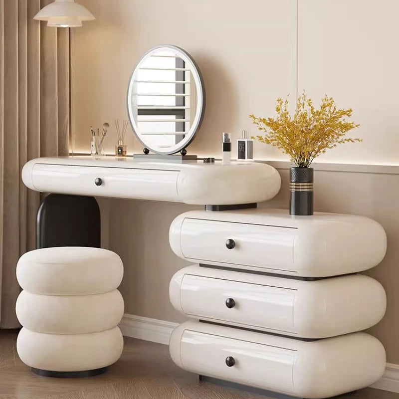 Luxury Modern Makeup Vanity Dressers For Bedroom Headdresses Hairstyles Comfortable Vanity Desk With Light Mirror With Seat