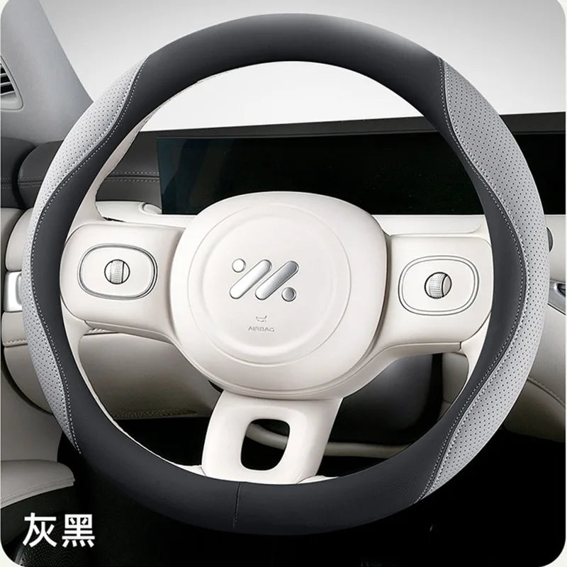 PU Leather and Mesh Car Steering Wheel Cover, Comfortable and Breathable, Keeps Cool in Summer and Warm in Winter