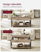 Coffee Table, Lift-Up Coffee Table, Steel Frame, 50 x 100 x (46.5-62) cm, Camel Brown and Black