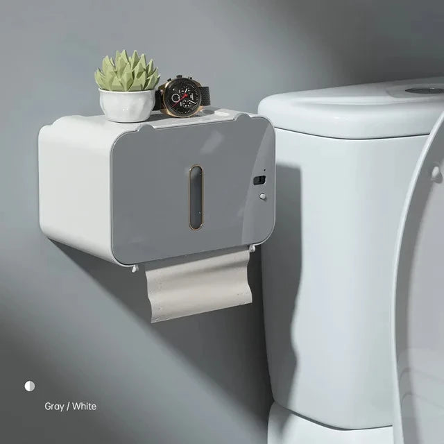 Automatic Induction Toilet Paper Holder with Shelf - Wall-Mounted Dispenser | AlluCanFind