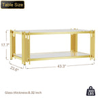 Modern luxury gold coffee table in the living room, stainless steel legs 8mm thick transparent tempered glass sofa table