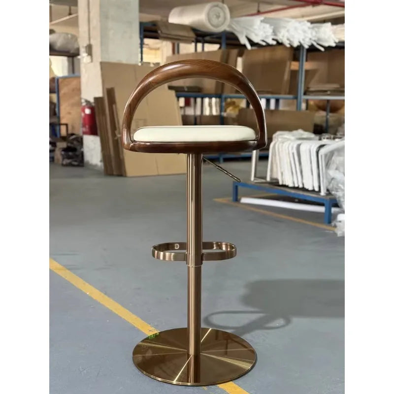 Kitchen Island Bar Stool Black Curved Wood Backrest Adjustable Height Rotating Cabinet Chair with Upholstered Seat