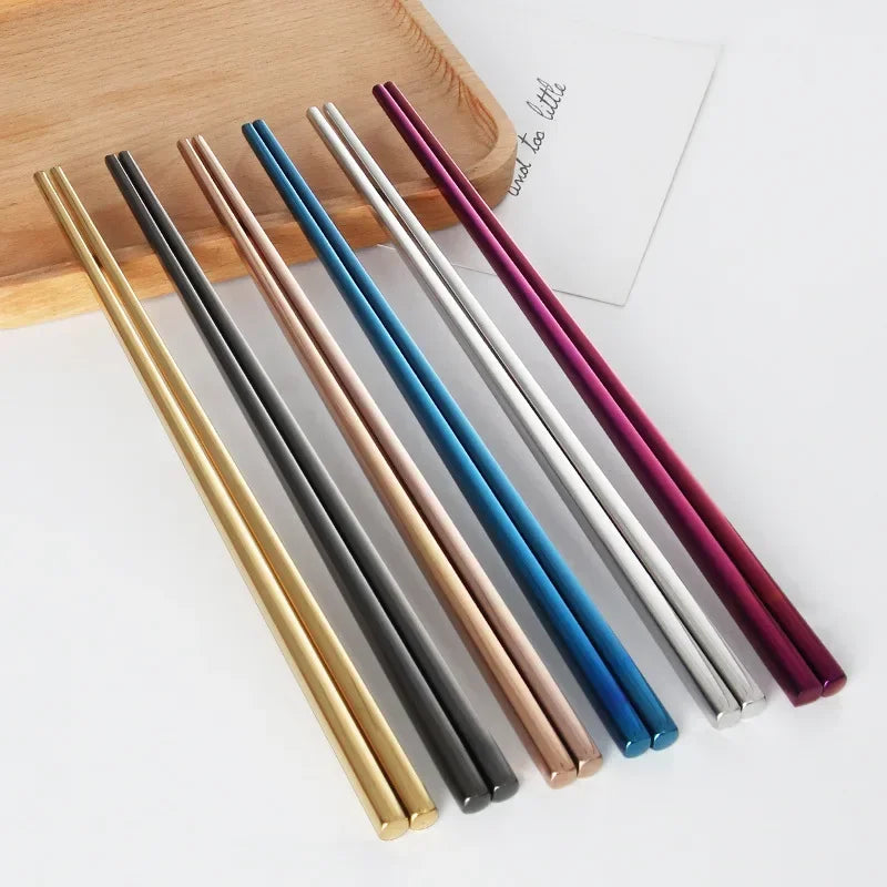 1 Pair Reusable Stainless Steel Chopsticks, Korean Style Metal Food Sticks, Dishwasher Safe Portable Kitchen  Accessories
