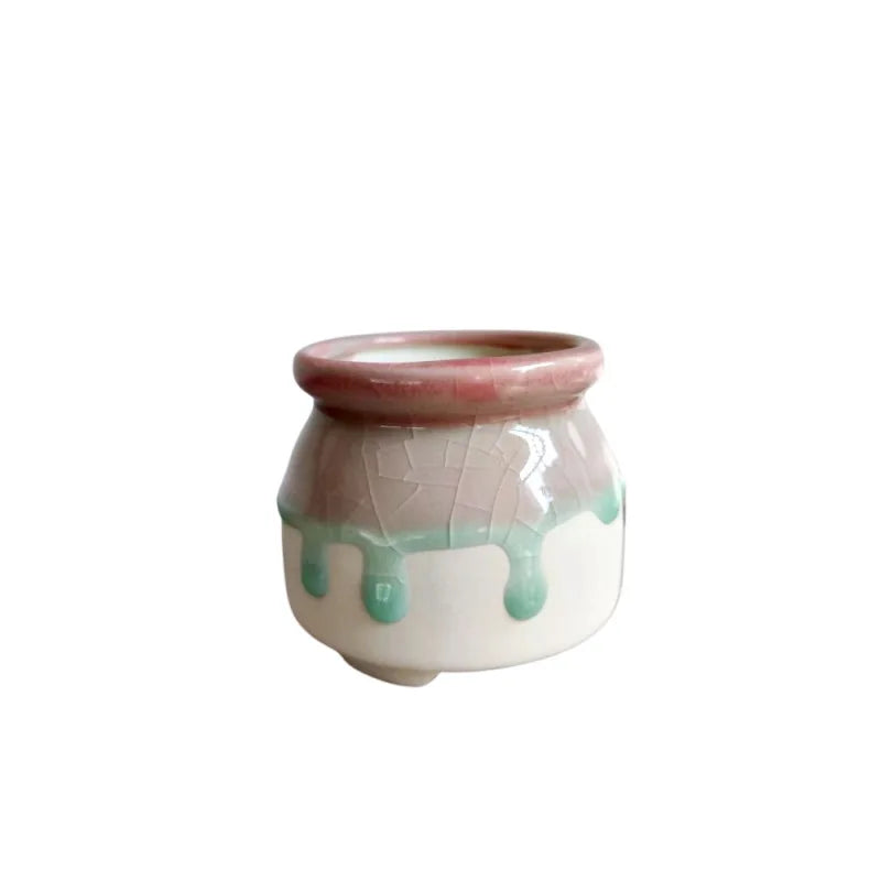 4/6pcs Creative Succulent Planters Succulent Pot Ice Cracked Flow Glaze Peach Egg Ceramic Green Plant Pot Planter Flower Pot