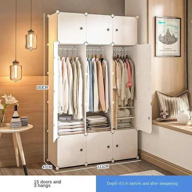 Simple Wardrobe Clothes Folding Cabinets Dressers Cube Storage Locker Plastic Collapsible Dustproof Home Bedroom Furniture