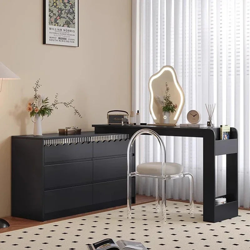 Dressers Makeup Vanities Drawer Set Mirror Lamp Black Computers Desk Dressing Table Holder Tricks Girls Luxury Home Furniture