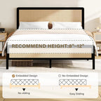 Rattan Queen Bed Frame with Headboard, Metal Platform Bed Frame Queen Size, Strong Steel Slats Support, No Box Spring Needed